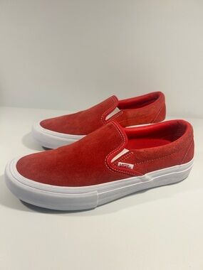 Vans Slip On Pro Red Suede Men’s Size 8.5 Skate Shoes Off The Wall Classic